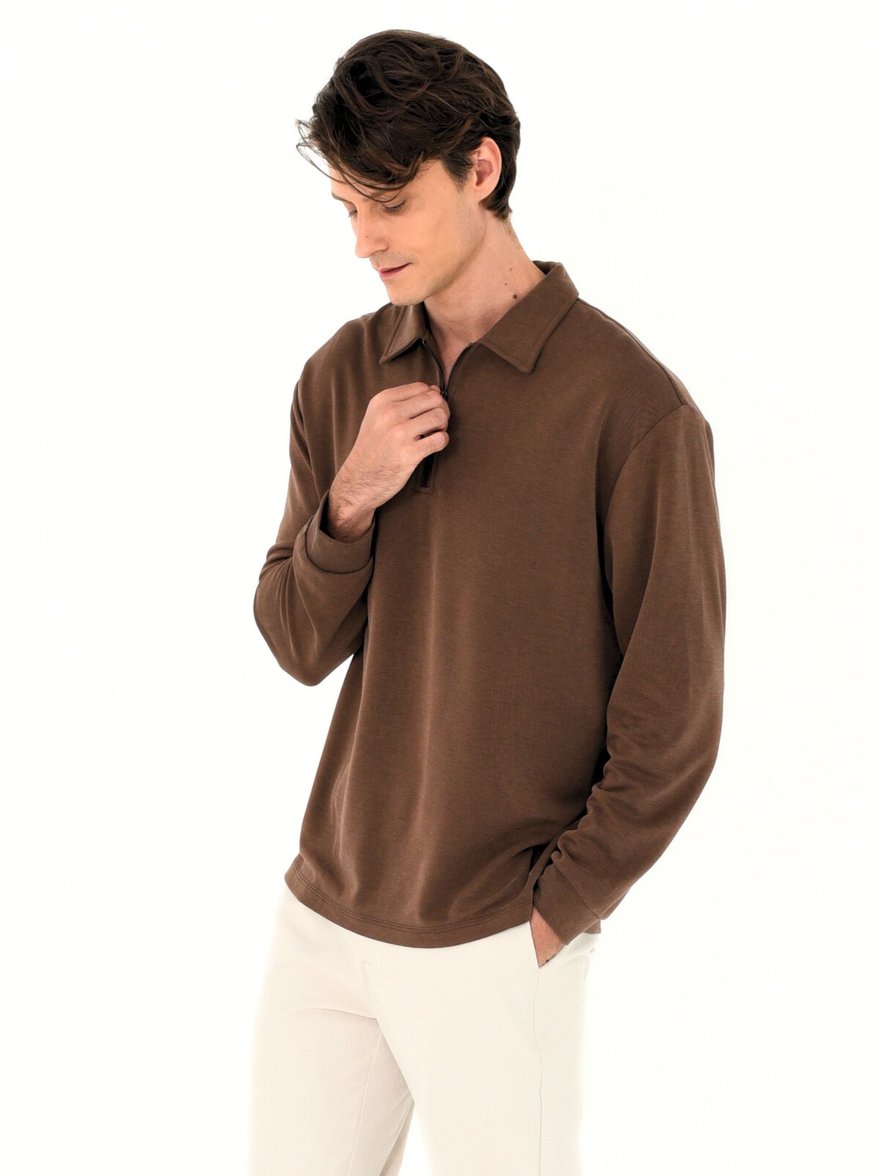 Tencel Front Zip-Placket Polo