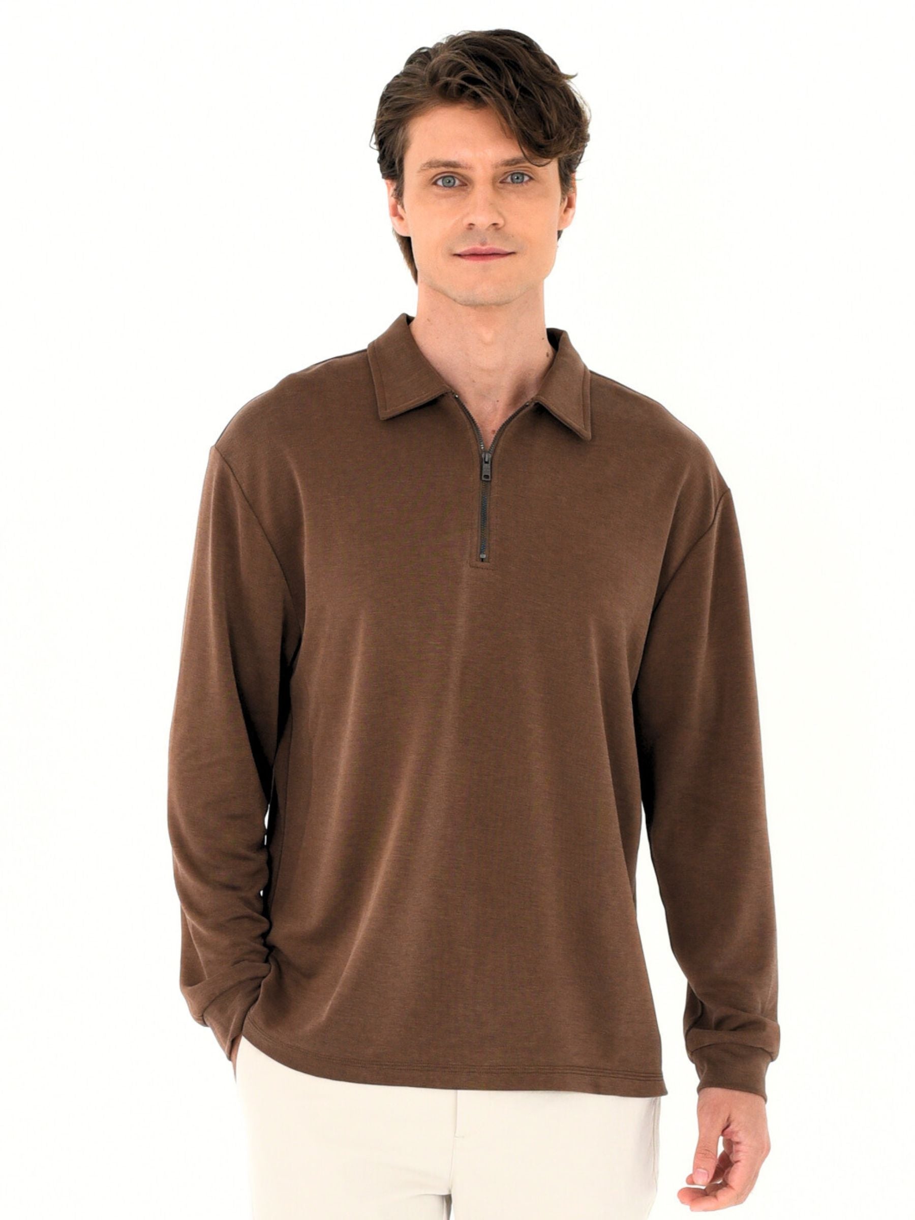 Tencel Front Zip-Placket Polo