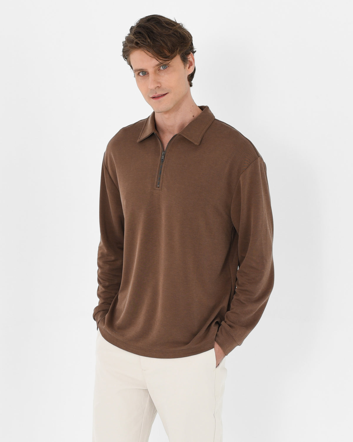 Tencel Front Zip-Placket Polo
