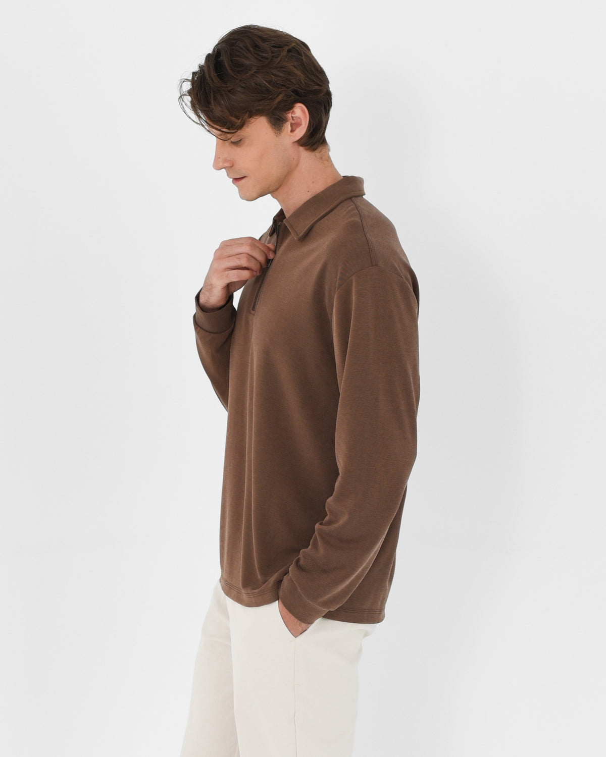 Tencel Front Zip-Placket Polo