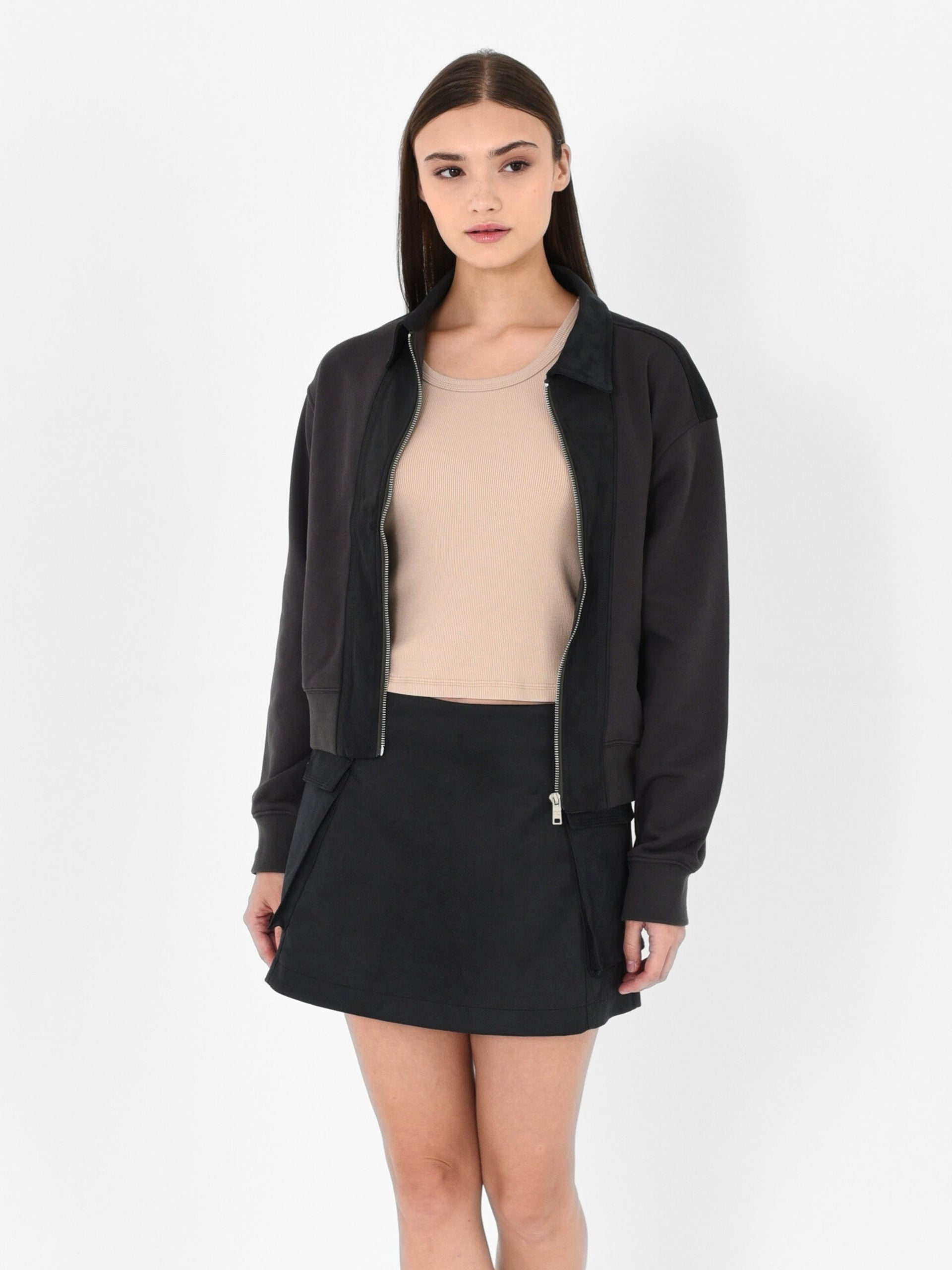 Faux Suede Zip-Up Jacket