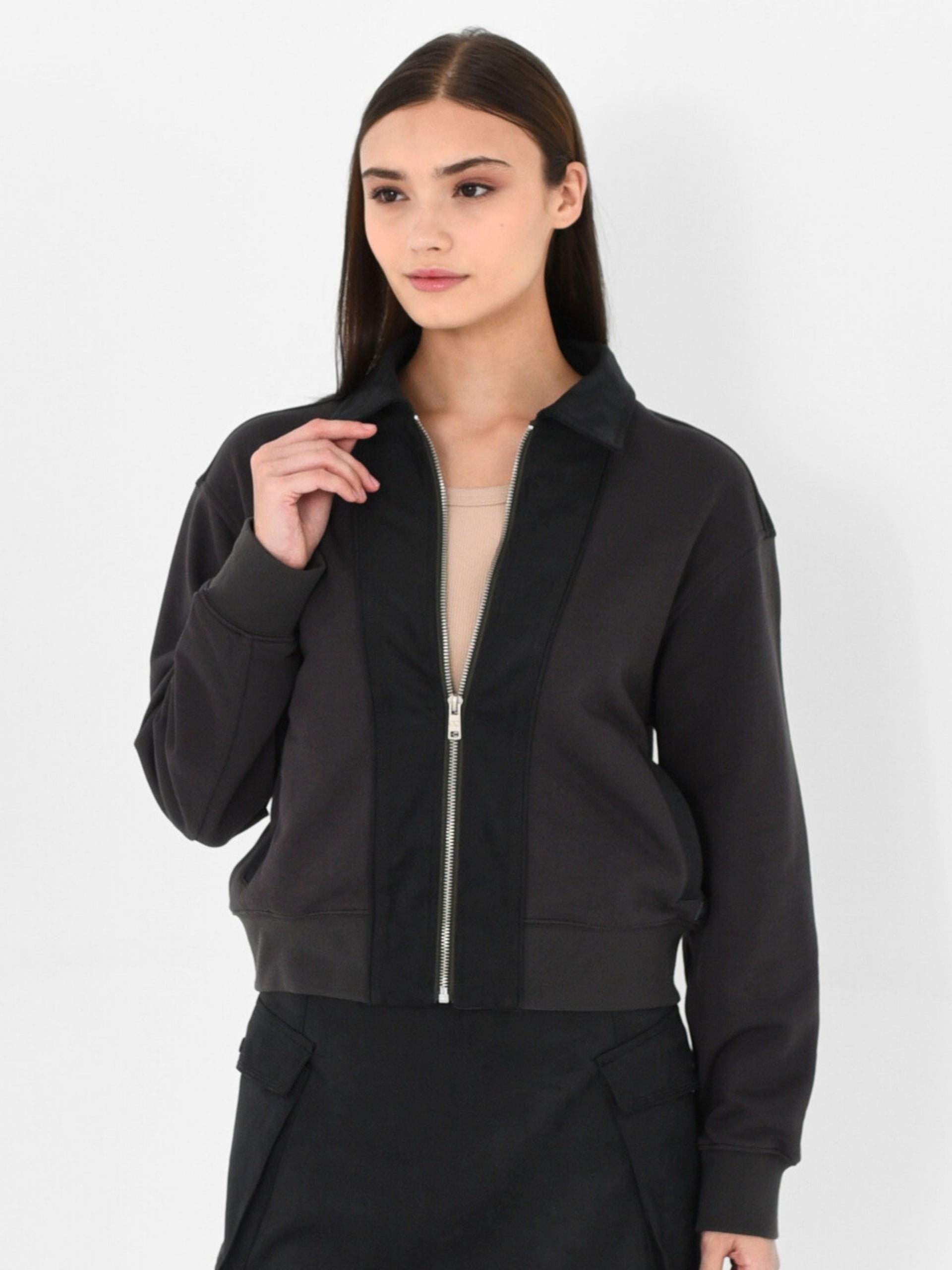 Faux Suede Zip-Up Jacket