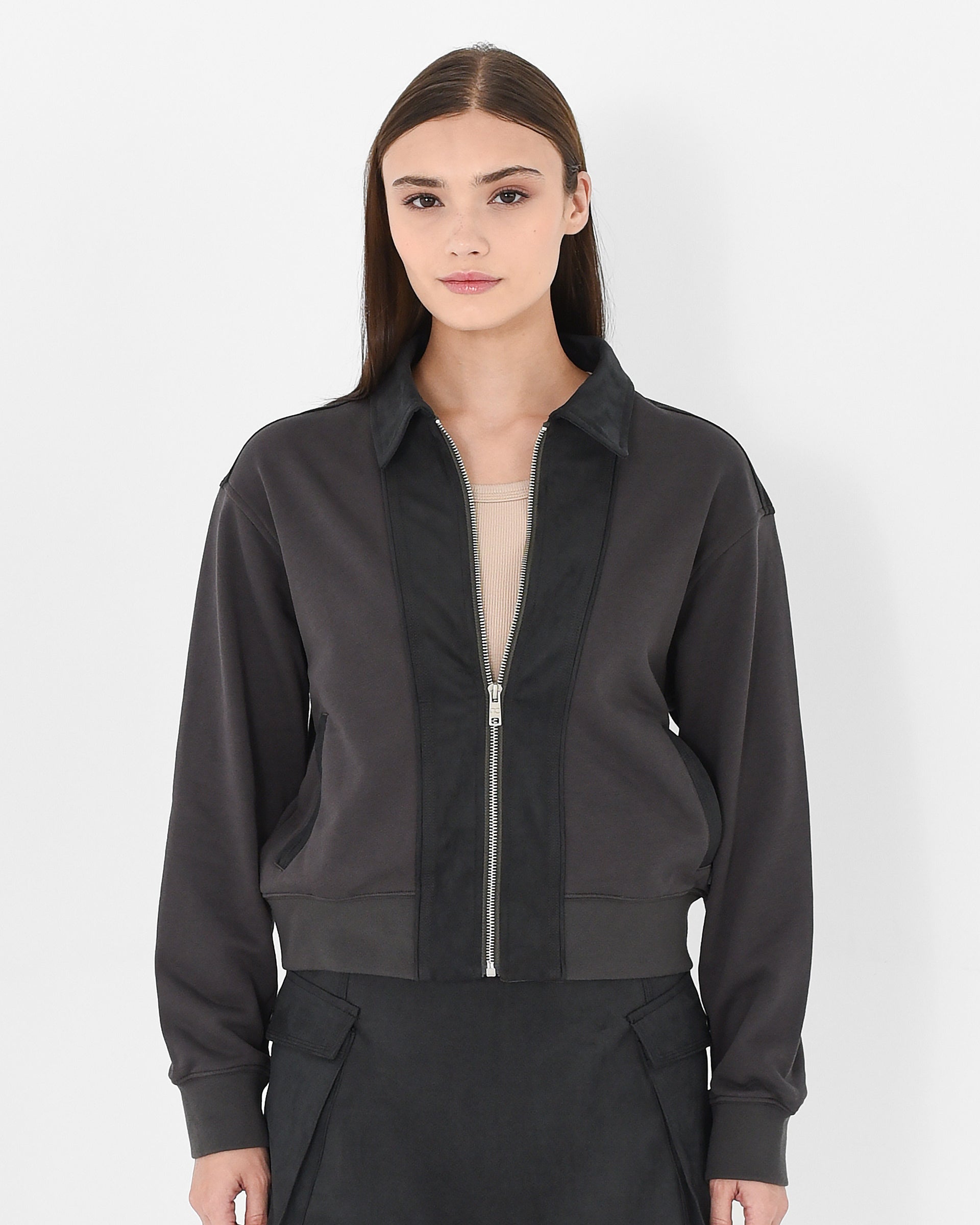 Faux Suede Zip-Up Jacket