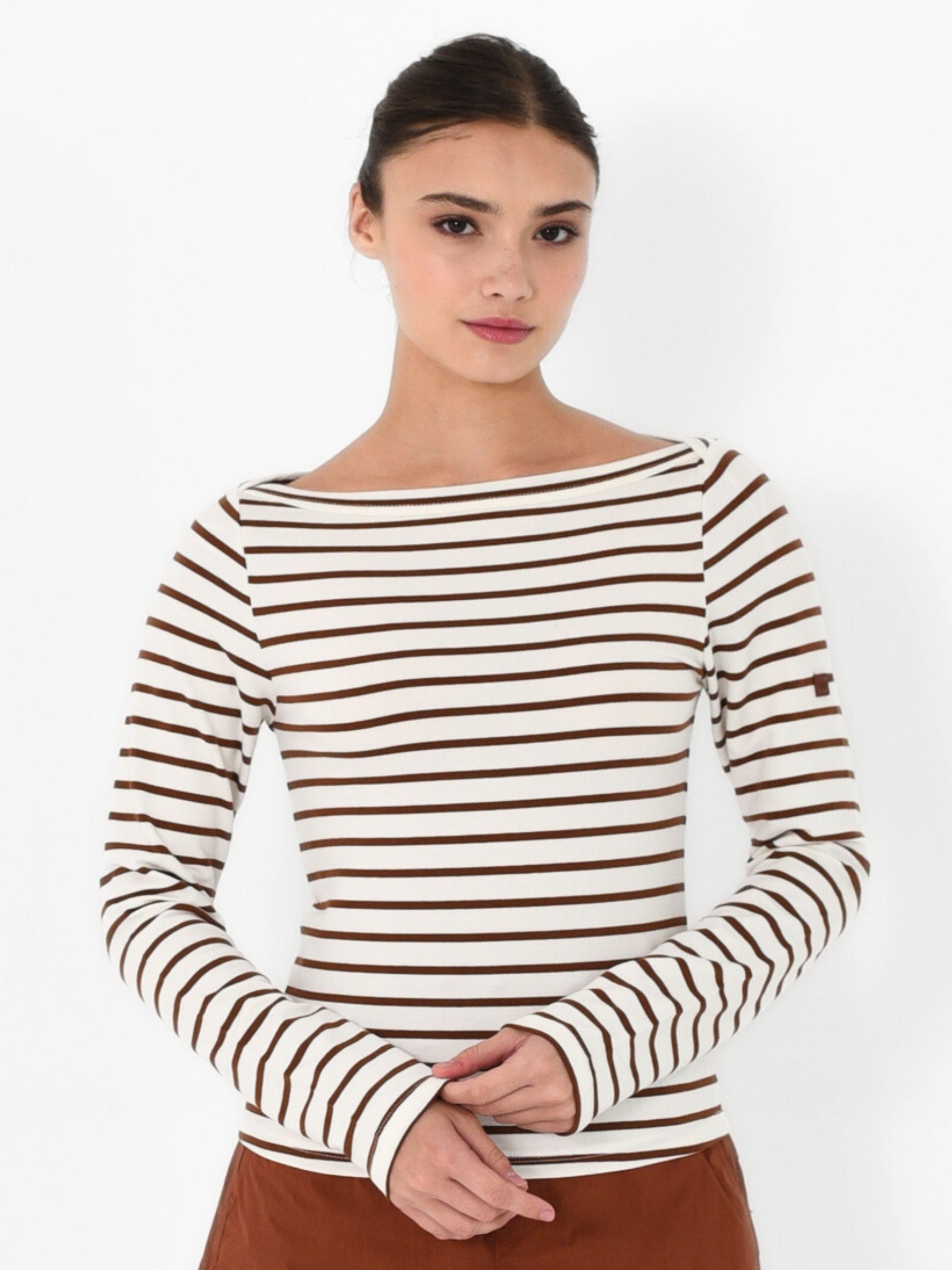 Boat-neck Striped Long Sleeve Tee