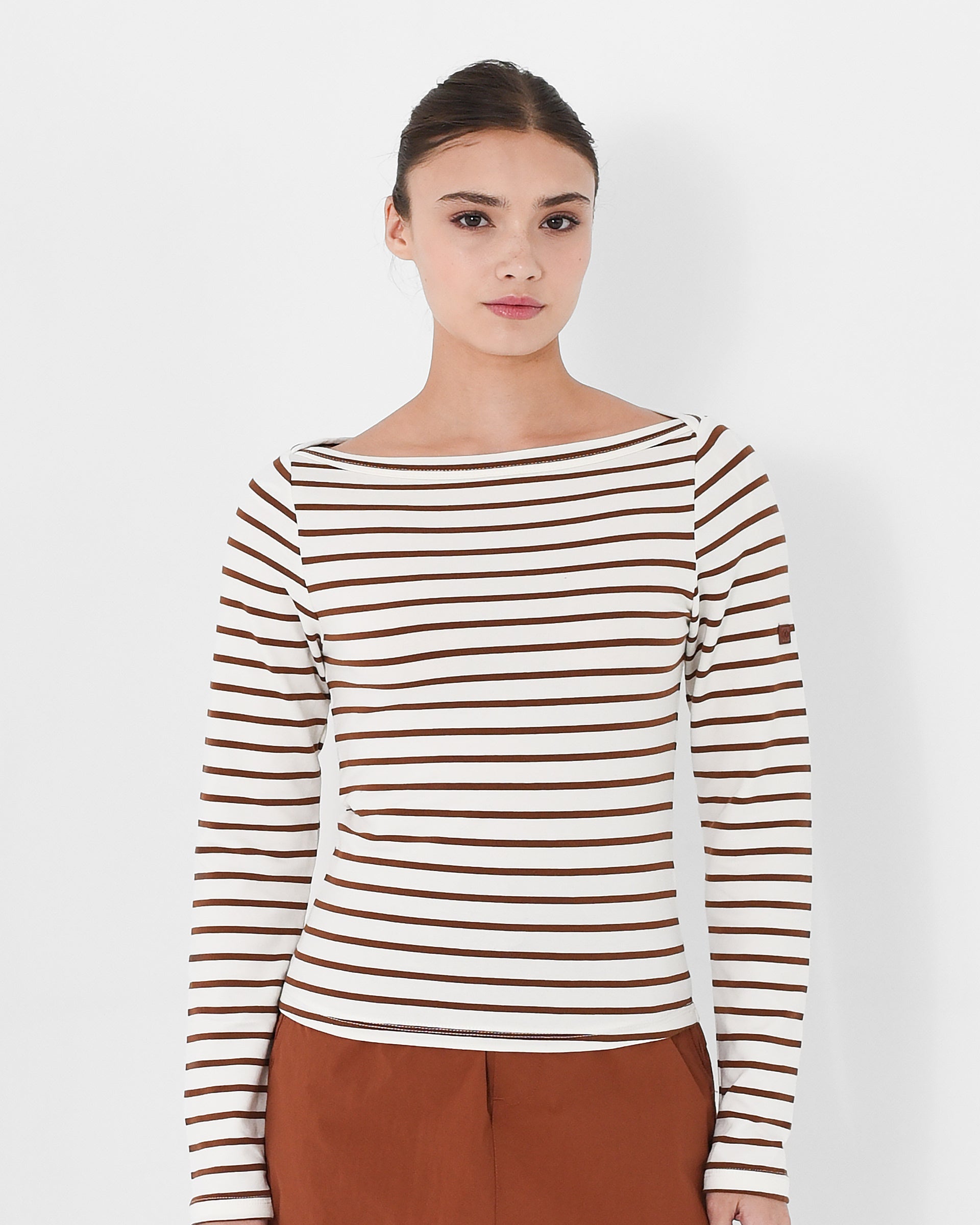 Boat-neck Striped Long Sleeve Tee