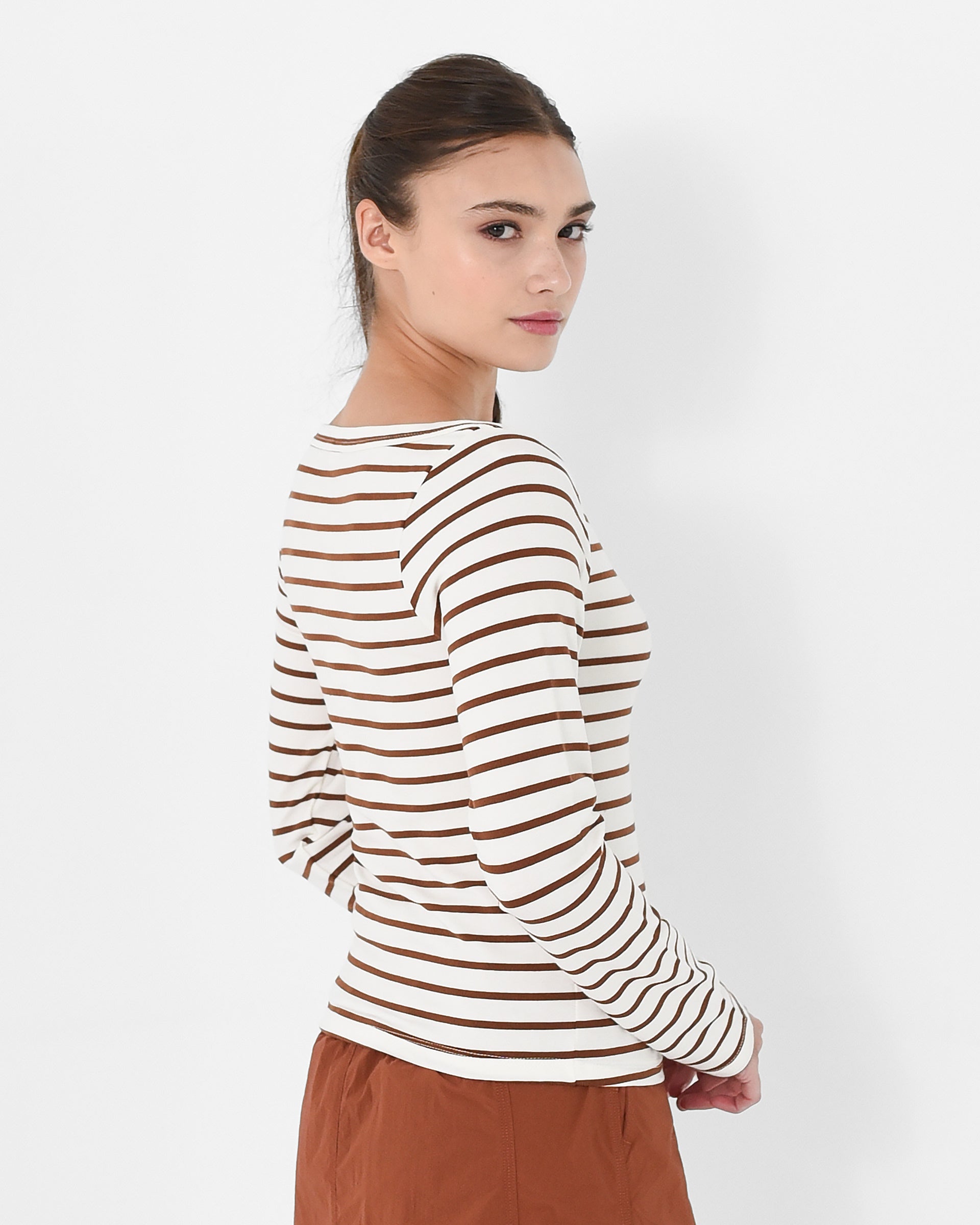 Boat-neck Striped Long Sleeve Tee