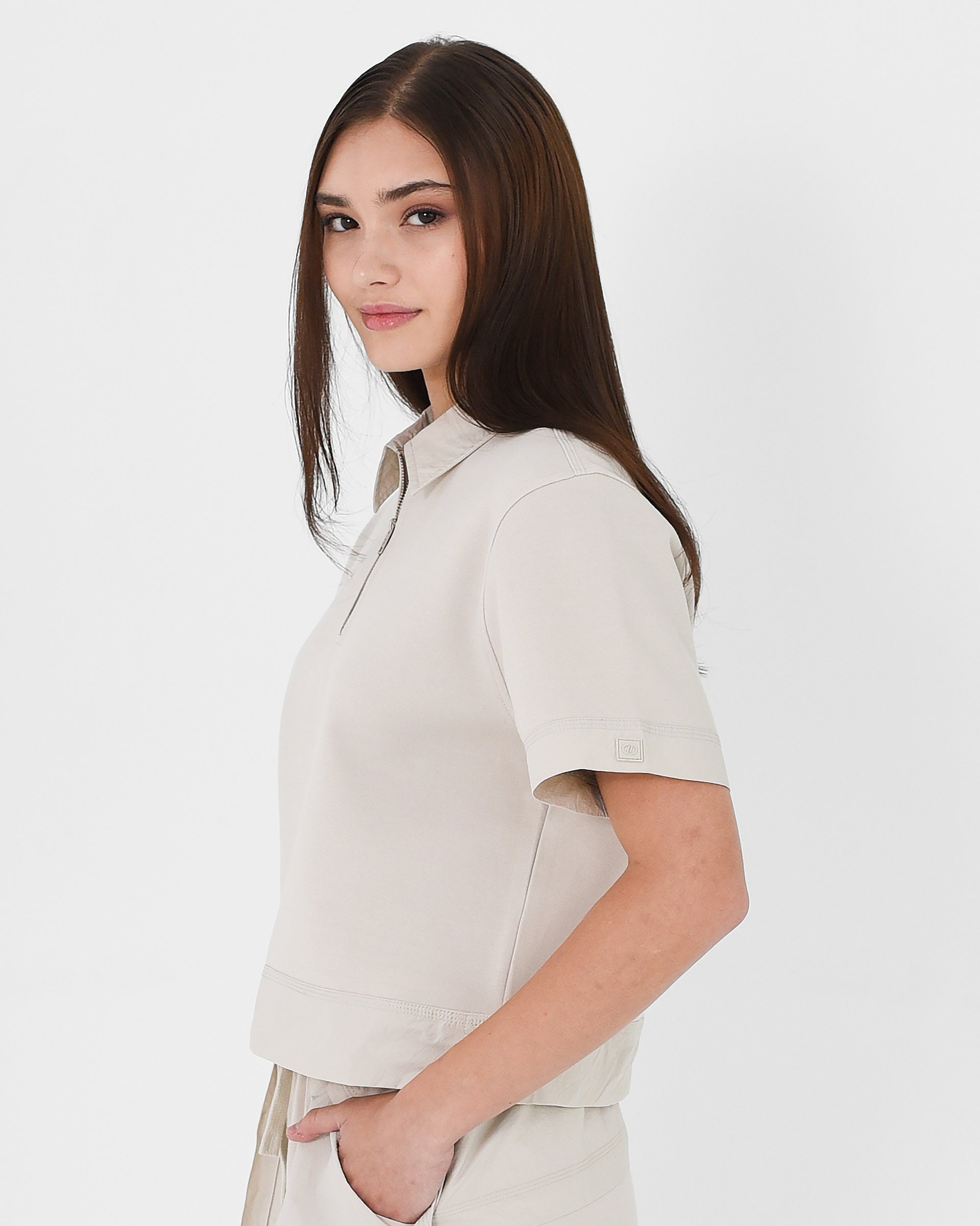 Zip-up Short Sleeve Polo