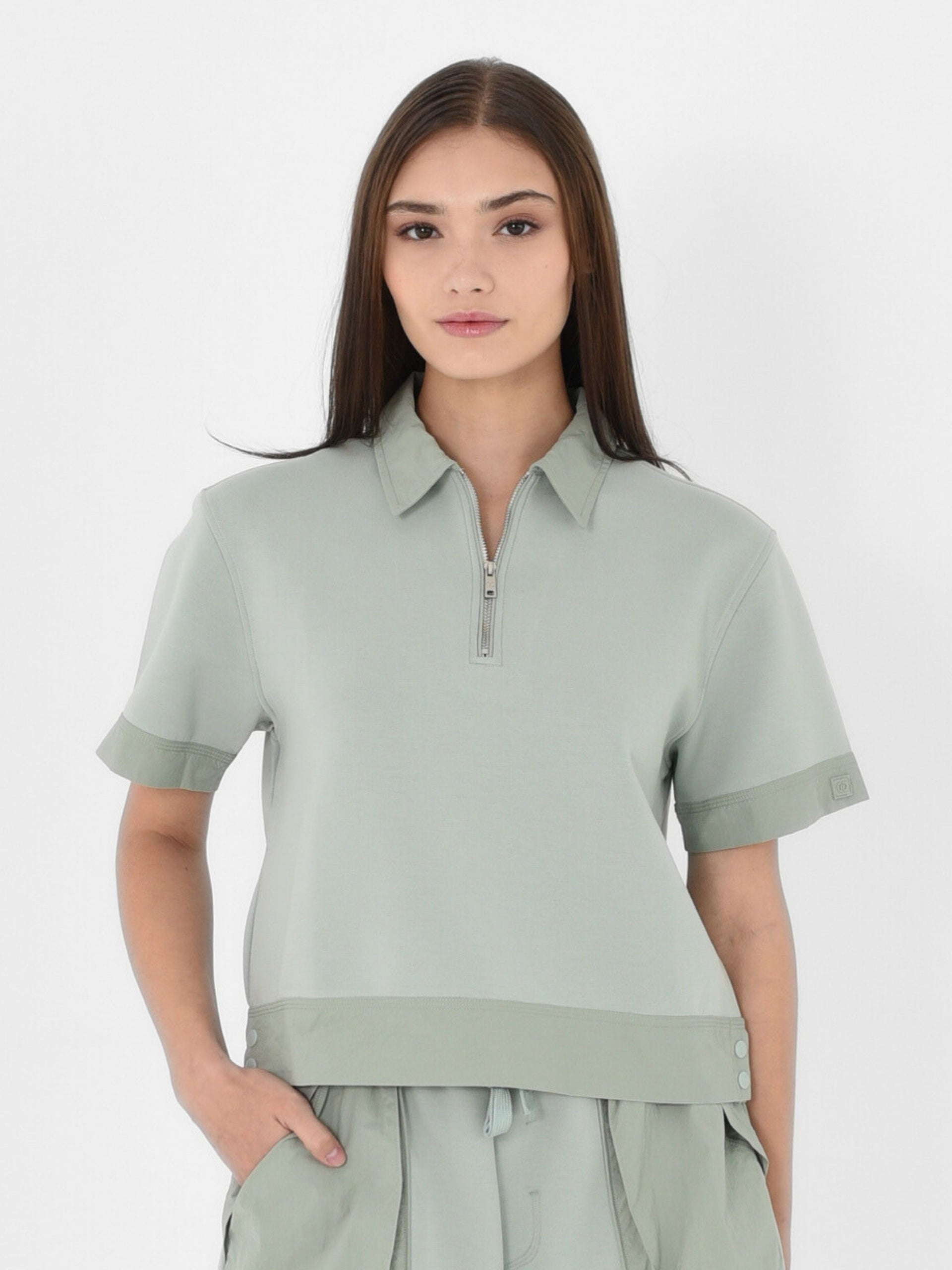 Zip-up Short Sleeve Polo